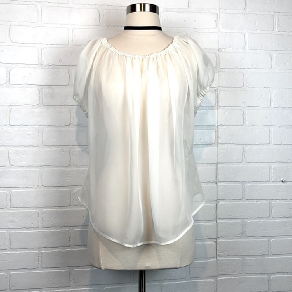 The Secret Boutique Sheer Ivory Puff Sleeve Blouse L
